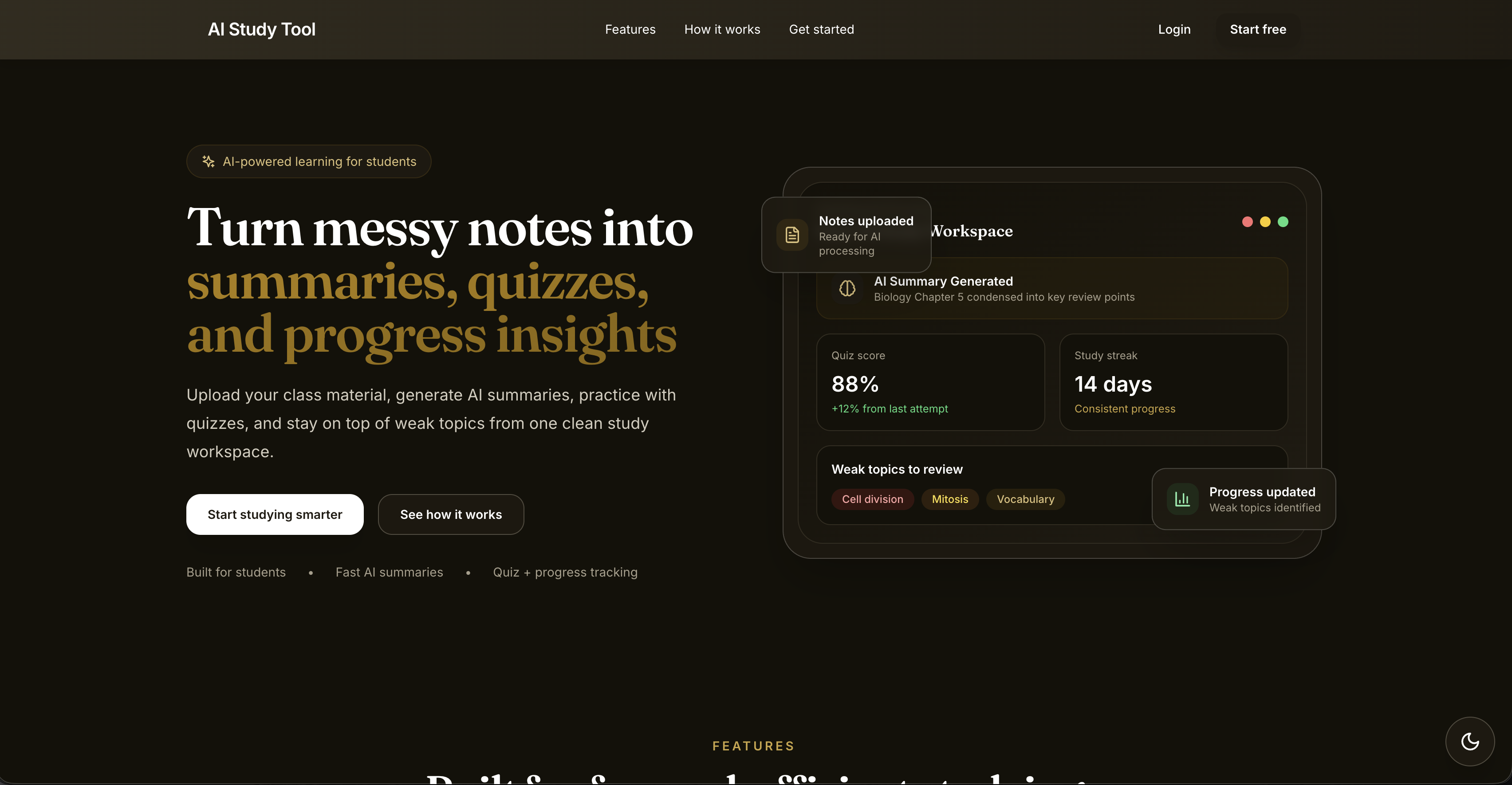 Docent landing page, dark mode