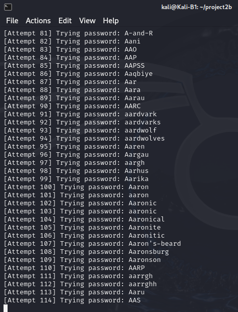 Password cracking screenshot